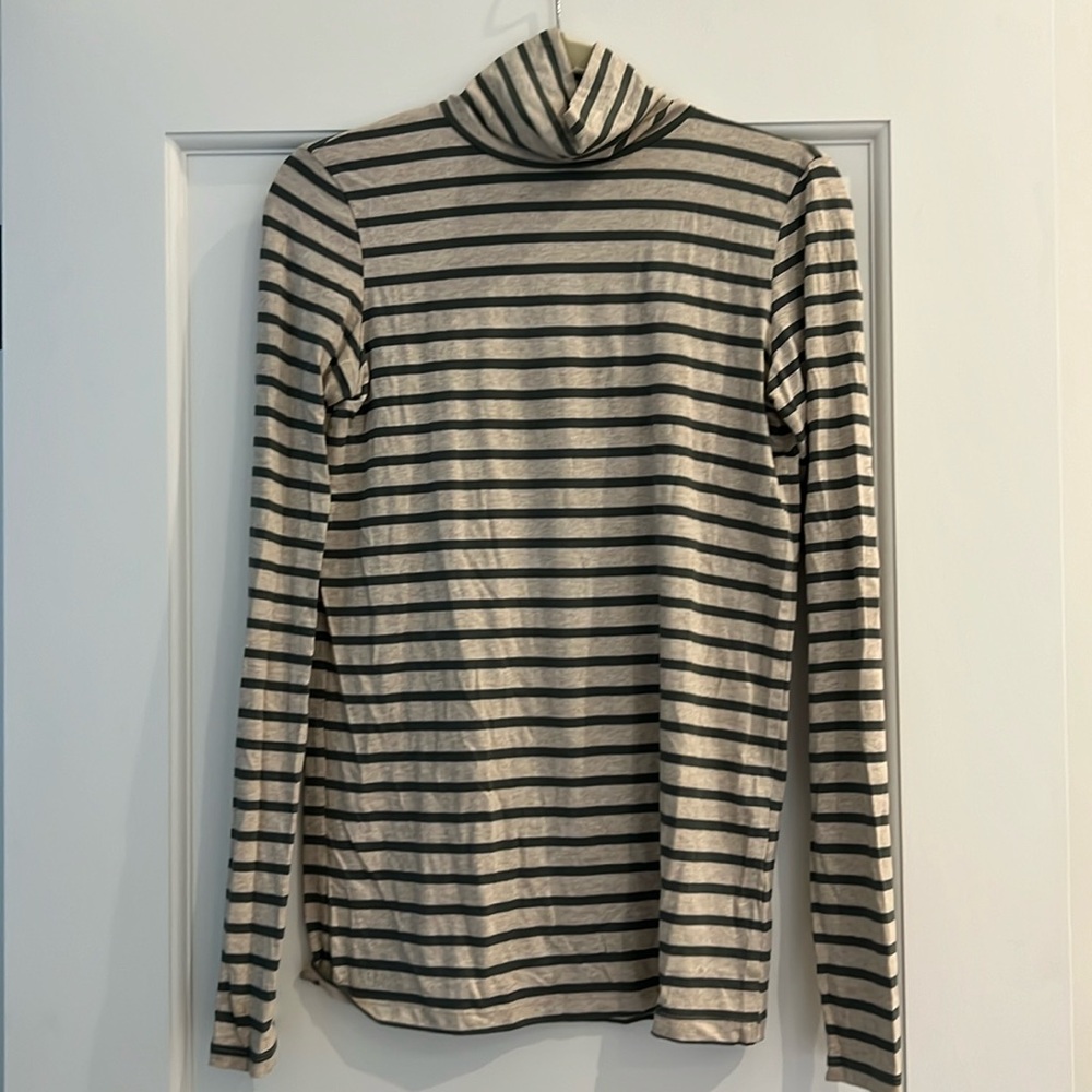 Hatch Maternity green and light gray striped turtleneck